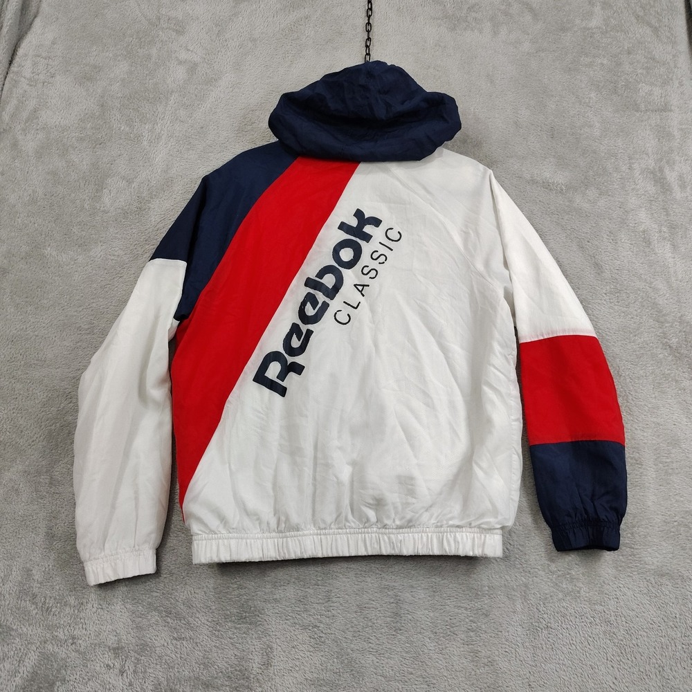 Reebok Classic Men's SZ S Red White Blue Zip up Hooded Windbreaker Jacket Coat